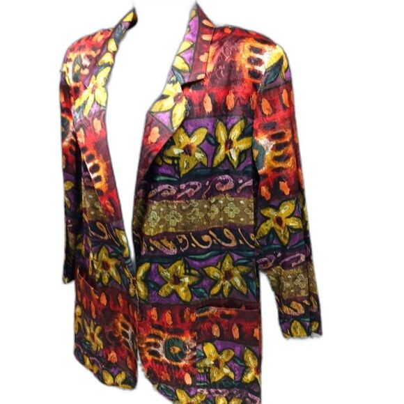 Jackets & Blazers - Danielle B. Vintage 1980's Women's Medium Geo Floral Printed Jacket. Lined....
